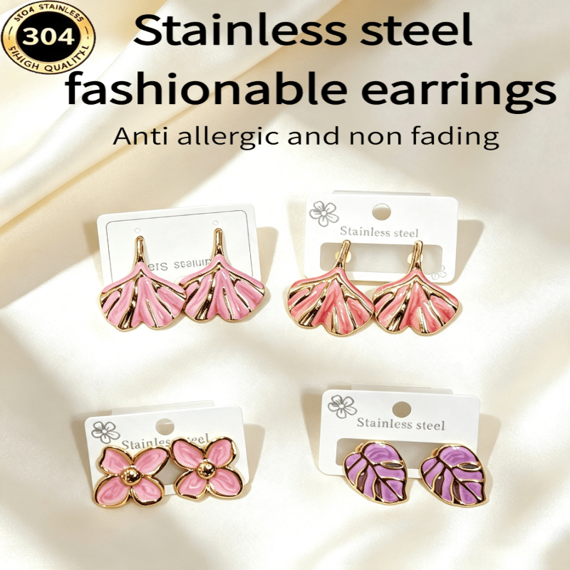 2pcs Random Golden Hypoallergenic Stainless Steel Stud Earrings Set